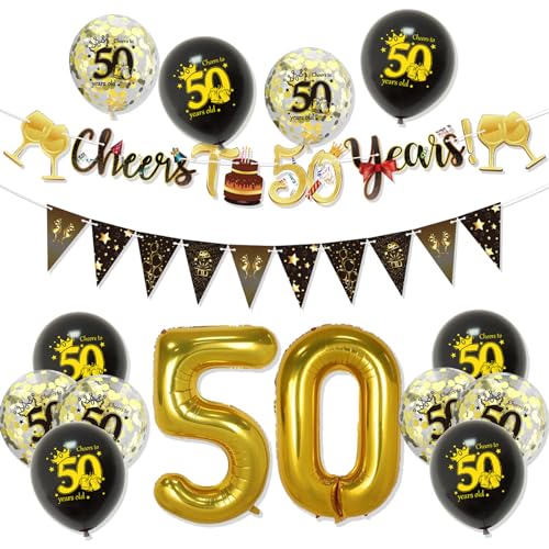 Geburtstag Dekorationen, Gold Geburtstag Dekorationen Mann Frau Weiß und Gold Luftballons Happy Birthday Banner Tischdecke Fransen Vorhang Kuchen Topper Papier Pom Poms 50 von YCYUYK