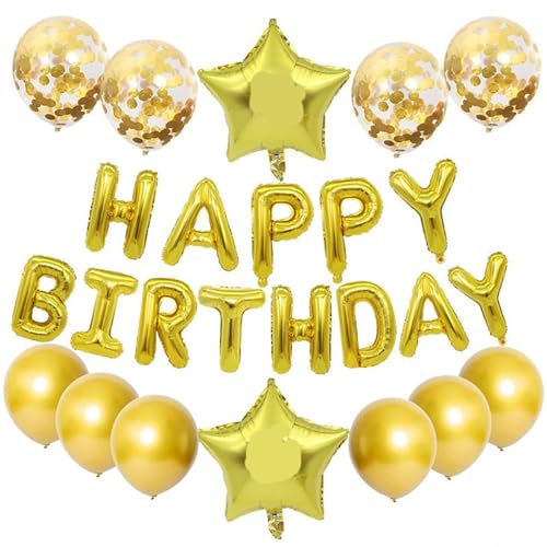 Geburtstagsdekorationen, Sandballons Happy Birthday Banner Tischdecke Gold Fransen Vorhang Papier Pom Poms für Kinder Frauen Männer Mädchen Jungen Geburtstag Gold von YCYUYK