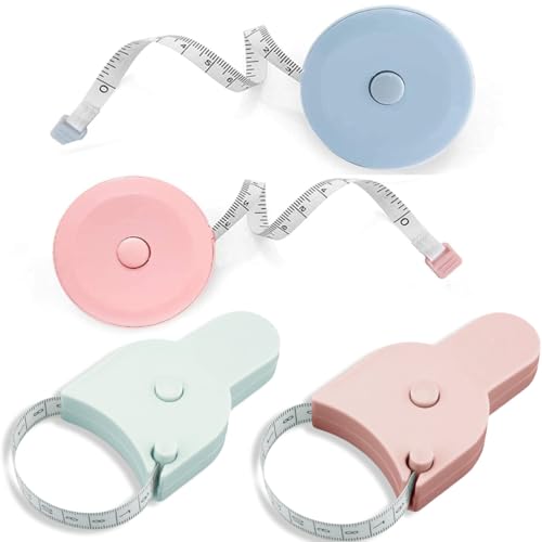 Doppelseitiges einziehbares Maßband (150 cm), selbstspannendes Taillenbandmaß, Körpermaß, genaue Körpermessung für Damen und Schneider, Nähen (Rosa-Blau), 4 Stück von YCZARD