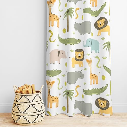 Kinderzimmer Safari Tiere Vorhänge, Baby Junge Mädchen Kinder Wald Dschungel Wald Löwe Elefant bedruckte Vorhänge für Wohnzimmer Schlafzimmer Fenster Vorhänge 2 Panel Sets 107,7 x 160,9 cm Kinderzimmer Safari Tiere Vorhänge, Baby Junge Mädchen Kinder Wald Dschungel Wald Löwe Elefant bedruckte Vorhänge für Wohnzimmer Schlafzimmer Fenster Vorhänge 2 Panel Sets 107,7 x 160,9 cm von YCness