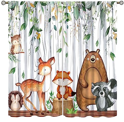 Vorhänge mit Waldtieren, Aquarell, Wildtiere, Bär, Fuchs, Hirsch, Kinder, Fensterbehandlungen für Wohnzimmer, Schlafzimmer, grüner Waldbaum, Kindervorhänge, 2 Paneel-Sets, 106 x 137 cm Vorhänge mit Waldtieren, Aquarell, Wildtiere, Bär, Fuchs, Hirsch, Kinder, Fensterbehandlungen für Wohnzimmer, Schlafzimmer, grüner Waldbaum, Kindervorhänge, 2 Paneel-Sets, 106 x 137 cm von YCness