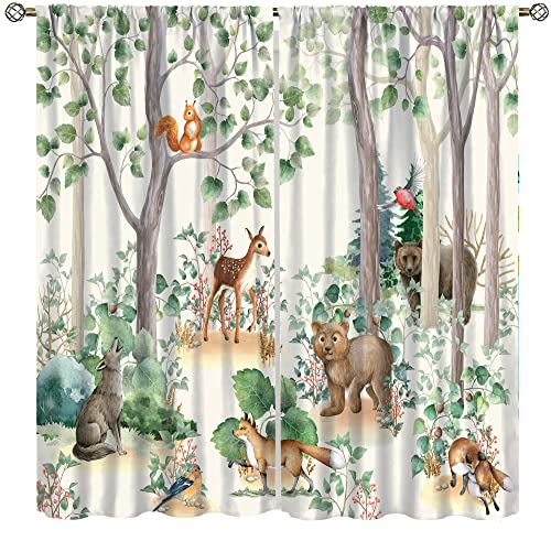 Waldtier-Kindervorhänge, wilder rustikaler Bär, Fuchs, Hirsch, Kinder, Cartoon-Fensterbehandlungen für Wohnzimmer, Aquarell-Verdunkelungsvorhänge, 2 Paneele, 107 x 137 cm Waldtier-Kindervorhänge, wilder rustikaler Bär, Fuchs, Hirsch, Kinder, Cartoon-Fensterbehandlungen für Wohnzimmer, Aquarell-Verdunkelungsvorhänge, 2 Paneele, 107 x 137 cm von YCness