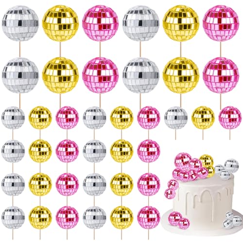 Ballon-Kuchenaufsätze, Schaumstoff-Cupcake-Topper, Discokugel-Dekorationen, Kuchen, Kugeln, Dekoration für Kuchen, Dekoration, Geburtstag, Hochzeit, Rosa, Gold, Silber, 30 Stück Ballon-Kuchenaufsätze, Schaumstoff-Cupcake-Topper, Discokugel-Dekorationen, Kuchen, Kugeln, Dekoration für Kuchen, Dekoration, Geburtstag, Hochzeit, Rosa, Gold, Silber, 30 Stück von YDAKGUEY