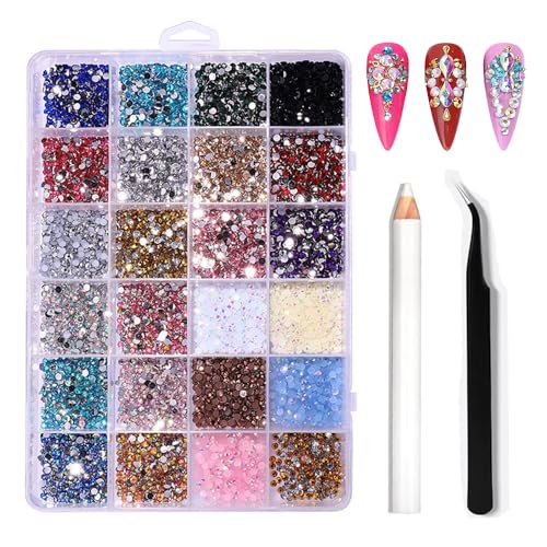 Nagelkunst-Strasssteine, flache Rückseite, mit Pinzette und Strass-Picker, Punktierstift, runder Kristall für Nägel, Kunst, Gesicht, Handwerk, Kleidung, 3500 Stück Nagelkunst-Strasssteine, flache Rückseite, mit Pinzette und Strass-Picker, Punktierstift, runder Kristall für Nägel, Kunst, Gesicht, Handwerk, Kleidung, 3500 Stück von YDAKGUEY