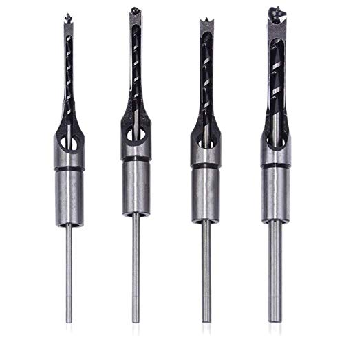 Bohrer 4-teiliges HSS-Stemmmeißel-Set for die Holzbearbeitung, Vierkantbohrer, Holzlochsäge mit Spiralbohrer von YDHSIKK