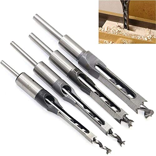 Bohrer Vierkantlochbohrer, Holzstemmmeißel-Set, 4-teilig, for die Holzbearbeitung, Vierkantlochbohrer, Holzbearbeitungs-Lochsägen-Sets, Stemmmeißel-Kits von YDHSIKK