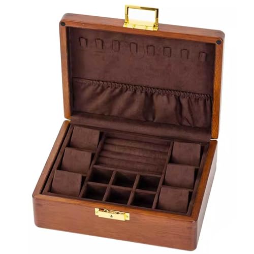 Schmuckaufbewahrungsbox Reise-Kosmetikaufbewahrung Schmuckschatulle aus Holz for Damen, 2-lagiger Schmuck-Organizer mit herausnehmbarem Tablett und 8 Halskettenhaken, 9,1 x 7,1 x 3,4 Zoll, Aufbewahrun Schmuckaufbewahrungsbox Reise-Kosmetikaufbewahrung Schmuckschatulle aus Holz for Damen, 2-lagiger Schmuck-Organizer mit herausnehmbarem Tablett und 8 Halskettenhaken, 9,1 x 7,1 x 3,4 Zoll, Aufbewahrun von YDHSIKK