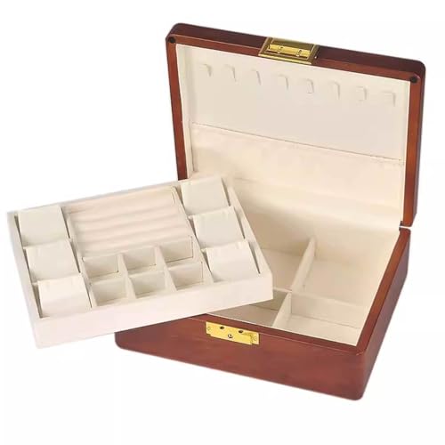 Schmuckaufbewahrungsbox Reise-Kosmetikaufbewahrung Schmuckschatulle aus Holz for Damen, 2-lagiger Schmuck-Organizer mit herausnehmbarem Tablett und 8 Halskettenhaken, 9,1 x 7,1 x 3,4 Zoll, Aufbewahrun Schmuckaufbewahrungsbox Reise-Kosmetikaufbewahrung Schmuckschatulle aus Holz for Damen, 2-lagiger Schmuck-Organizer mit herausnehmbarem Tablett und 8 Halskettenhaken, 9,1 x 7,1 x 3,4 Zoll, Aufbewahrun von YDHSIKK