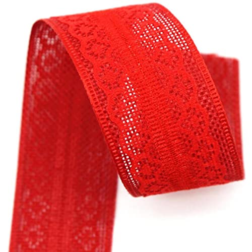 YDHSIKK Polyester-Spitzenband, Einseitiges Spitzenbesatzband aus Polyester, 40 mm breit, Mehrfarbig, mehrere Längen(Red,5 Yards) von YDHSIKK