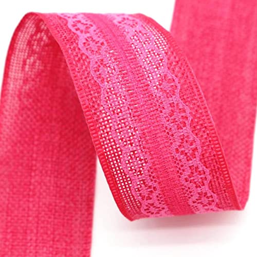 YDHSIKK Polyester-Spitzenband, Einseitiges Spitzenbesatzband aus Polyester, 40 mm breit, Mehrfarbig, mehrere Längen(Rose Red,10 Yards) von YDHSIKK