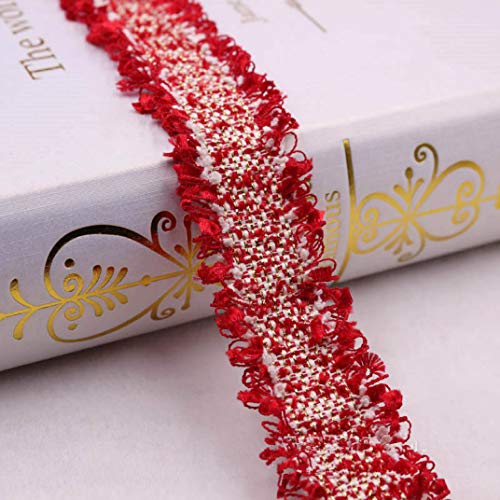 YDHSIKK Polyester-Spitzenband, Spitzenbesatz, 2 Yards, 3 cm Breite, Mehrfarbig, DIY, Kleidungsstück, Nähzubehör, Kopfbedeckungen, Basteln(Style 7 Red) von YDHSIKK