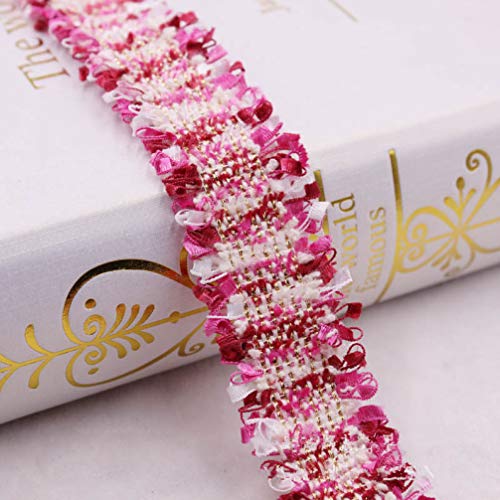 YDHSIKK Polyester-Spitzenband, Spitzenbesatz, 2 Yards, 3 cm Breite, Mehrfarbig, DIY, Kleidungsstück, Nähzubehör, Kopfbedeckungen, Basteln(Style 9 Rose Red) von YDHSIKK
