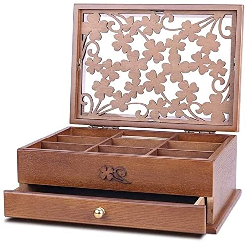 YDHSIKK Schmuckaufbewahrungsbox Reise-Kosmetikaufbewahrung Schmuckschatulle aus Holz, Aufbewahrungsbox, 30 x 22 x (7,5–12) cm(Double layer) von YDHSIKK