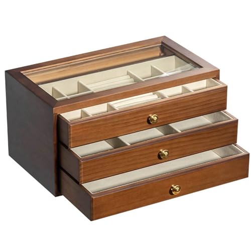 YDHSIKK Schmuckaufbewahrungsbox Reise-Kosmetikaufbewahrung Schmuckschatulle aus Holz mit Schublade aus Glas for Ringe, Halsketten, Armbänder, Uhren YDHSIKK Schmuckaufbewahrungsbox Reise-Kosmetikaufbewahrung Schmuckschatulle aus Holz mit Schublade aus Glas for Ringe, Halsketten, Armbänder, Uhren von YDHSIKK