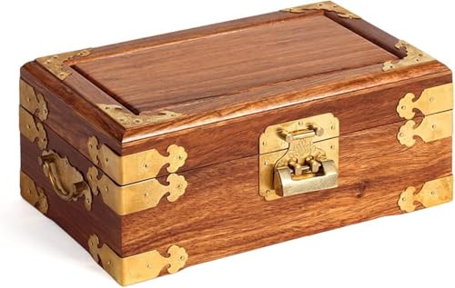 YDHSIKK Schmuckaufbewahrungsbox Reise-Kosmetikaufbewahrung Schmuckschatulle aus Holz mit Spiegelverschluss, Samtfutter, Messingriegel, 25 x 15 x 11 cm(A) von YDHSIKK