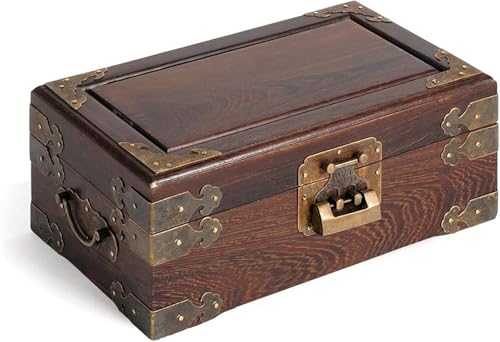 YDHSIKK Schmuckaufbewahrungsbox Reise-Kosmetikaufbewahrung Schmuckschatulle aus Holz mit Spiegelverschluss, Samtfutter, Messingriegel, 25 x 15 x 11 cm(B) von YDHSIKK