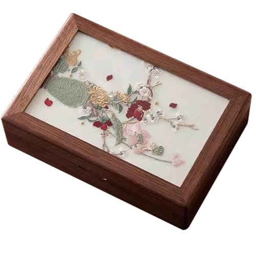YDHSIKK Schmuckaufbewahrungsbox Reise-Kosmetikaufbewahrung Schmuckschatulle aus Holz mit handbesticktem Deckel, Walnussfarbe, 9,25 x 6,30 x 2,56 Zoll YDHSIKK Schmuckaufbewahrungsbox Reise-Kosmetikaufbewahrung Schmuckschatulle aus Holz mit handbesticktem Deckel, Walnussfarbe, 9,25 x 6,30 x 2,56 Zoll von YDHSIKK