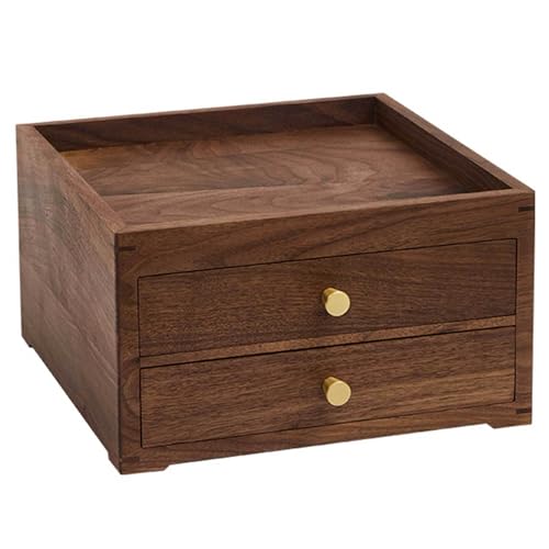 YDHSIKK Schmuckaufbewahrungsbox Reise-Kosmetikaufbewahrung Schmuckschatulle aus Holz mit oberem Regal und 2 Schubladen, 25,4 x 25,4 x 14,5 cm, Walnussfarbe YDHSIKK Schmuckaufbewahrungsbox Reise-Kosmetikaufbewahrung Schmuckschatulle aus Holz mit oberem Regal und 2 Schubladen, 25,4 x 25,4 x 14,5 cm, Walnussfarbe von YDHSIKK