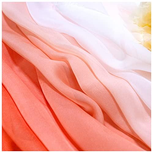 YDHSIKK Voile-bedruckter Chiffon-Stoff, Voile-Stoff, Chiffonstoff mit Farbverlauf, Bedruckt, 150 cm breit, Meterware(Mango Orange Gradient White) von YDHSIKK
