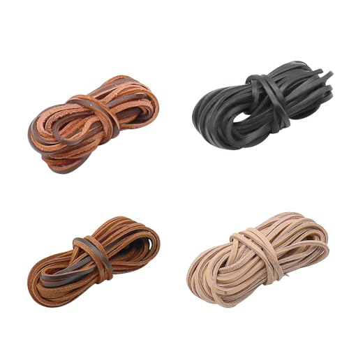 YDHfdc 4 Stück Lederband 3mm x 5m Lederriemen Lederband Flach Lederschnur Vintage Lederbänder für DIY Armband Halskette Schmuck Handwerk (4 Farben) von YDHfdc