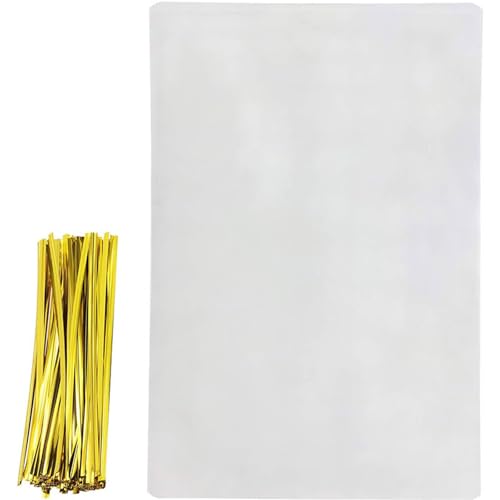 YDJIANCAI Brot -polypropylenbeutel, Packung Von 100 Völlig Transparenten Klaren Bäckereien Für Handgefertigte Laibverpackungen, Umfasst 100 Gold -Twist -bindungen(Size:3×5in（7.6×12.7cm）,Color:100) von YDJIANCAI