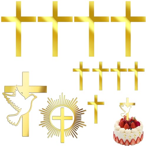Kreuz Torten Deko Set 9-teilig – Goldene Kreuz Tortenstecker für Kommunion, Taufe & Geburtstagsfeiern, inkl. Taube & Strahlen-Kreuz, praktische Handhabung, 4,5 cm bis Standardgröße Kreuz Torten Deko Set 9-teilig – Goldene Kreuz Tortenstecker für Kommunion, Taufe & Geburtstagsfeiern, inkl. Taube & Strahlen-Kreuz, praktische Handhabung, 4,5 cm bis Standardgröße von YDNURSCT