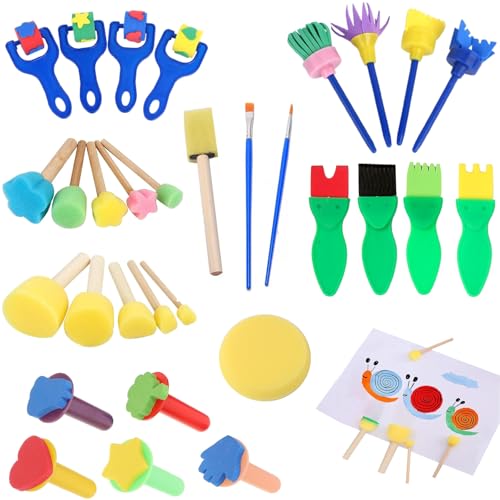 Schwamm Malerei Pinsel Set, Schwammpinsel Kinder Set – 31-teiliges Malset, geeignet für kreative Kunstprojekte, inkl. Pinsel, Schaumrollen, Schablonen und mehr – für Jungen und Mädchen ab 14 Jahren Schwamm Malerei Pinsel Set, Schwammpinsel Kinder Set – 31-teiliges Malset, geeignet für kreative Kunstprojekte, inkl. Pinsel, Schaumrollen, Schablonen und mehr – für Jungen und Mädchen ab 14 Jahren von YDNURSCT