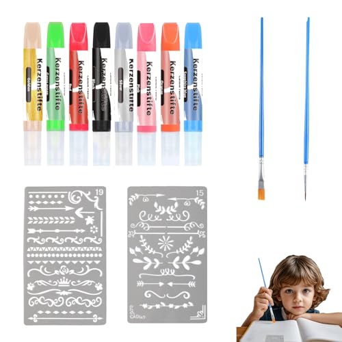 YDNURSCT Kreativ Set für Kerzenverzieren - Enthält 8 Kerzenfarbenstifte, DIY Schablonen, Pinsel, Candle Pen - Ideales Kerzen Bemalen Set und Wachsstifte zum kreativen Kerzen Verzieren YDNURSCT Kreativ Set für Kerzenverzieren - Enthält 8 Kerzenfarbenstifte, DIY Schablonen, Pinsel, Candle Pen - Ideales Kerzen Bemalen Set und Wachsstifte zum kreativen Kerzen Verzieren von YDNURSCT