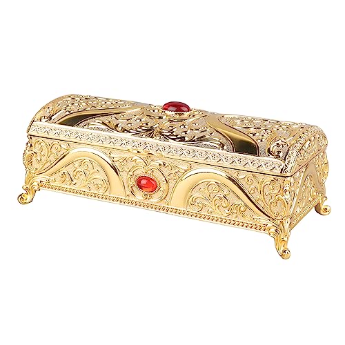 YDRCESMI Vintage Metall Schmuckschatulle Zarte Muster Schmuckkasten mit Samtringen Ohrringe Lagerorganisator (Gold) von YDRCESMI