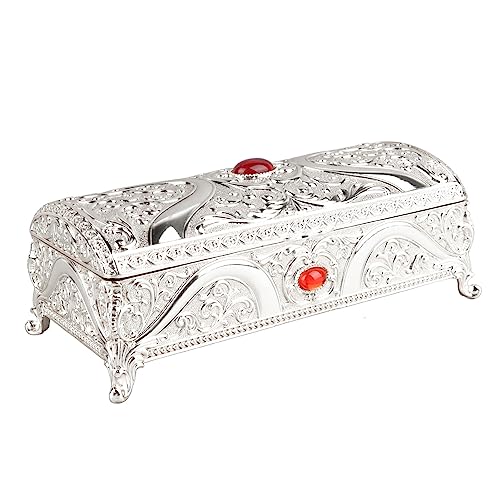 YDRCESMI Vintage Metall Schmuckschatulle Zarte Muster Schmuckkasten mit Samtringen Ohrringe Lagerorganisator (Silber) von YDRCESMI