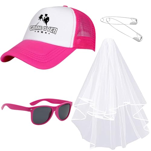 YDUNARISE Jga Männer Accessoires,Junggesellenabschied Lustiger Hut Rosa Brille und Schleier,Jga Kostüm Männer,JGA Party Zubehör Männer Hochzeit Deko (Rosa) von YDUNARISE