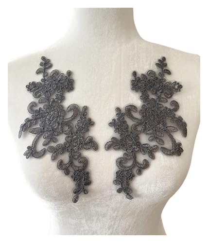 YDYAENIO 1 Pair Flower Sew On Lace Patches Embroidery Applique Repair for Wedding Dresses 25 * 12cm für Hochzeitskleid Kostüme(Black) von YDYAENIO
