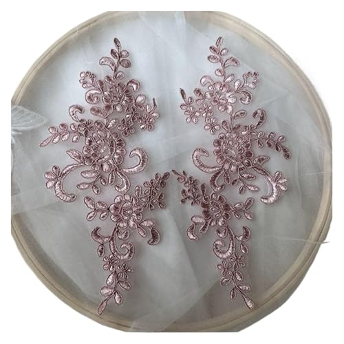 YDYAENIO 1 Pair Flower Sew On Lace Patches Embroidery Applique Repair for Wedding Dresses 25 * 12cm für Hochzeitskleid Kostüme(Dark Pink) von YDYAENIO
