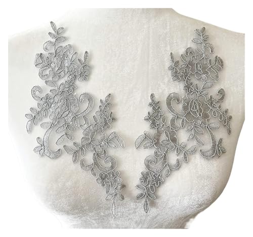 YDYAENIO 1 Pair Flower Sew On Lace Patches Embroidery Applique Repair for Wedding Dresses 25 * 12cm für Hochzeitskleid Kostüme(Grey) von YDYAENIO
