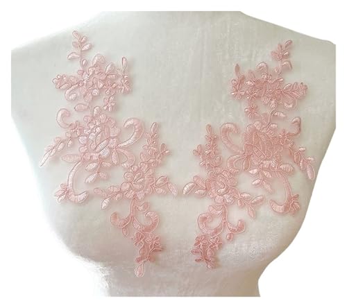YDYAENIO 1 Pair Flower Sew On Lace Patches Embroidery Applique Repair for Wedding Dresses 25 * 12cm für Hochzeitskleid Kostüme(Pink) von YDYAENIO