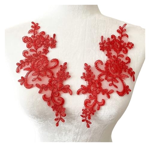 YDYAENIO 1 Pair Flower Sew On Lace Patches Embroidery Applique Repair for Wedding Dresses 25 * 12cm für Hochzeitskleid Kostüme(Red) von YDYAENIO