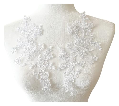 YDYAENIO 1 Pair Flower Sew On Lace Patches Embroidery Applique Repair for Wedding Dresses 25 * 12cm für Hochzeitskleid Kostüme(White1) von YDYAENIO