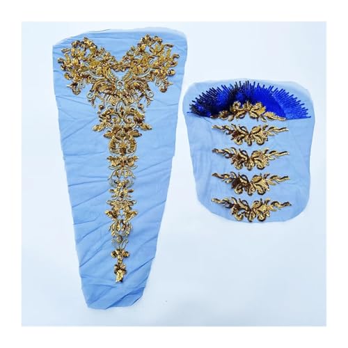 YDYAENIO 1 Set Large Flowers Sequin Patches and Appliques,Embroidery Lace Applique Sewing Patches Ornaments for Dress Decoration für Hochzeitskleid Kostüme(Blue) von YDYAENIO
