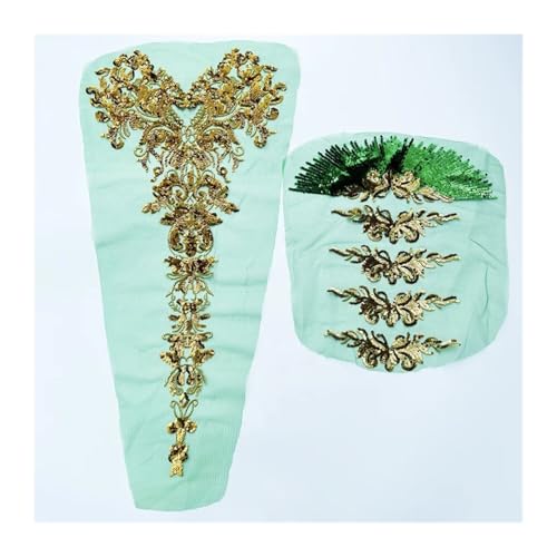 YDYAENIO 1 Set Large Flowers Sequin Patches and Appliques,Embroidery Lace Applique Sewing Patches Ornaments for Dress Decoration für Hochzeitskleid Kostüme(Green) von YDYAENIO