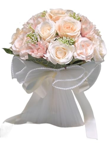 YDYAENIO 1 Stück Künstlicher Blumen-Brautstrauß for Hochzeitszeremonie und Jahrestag, Perlenbesetzter Schleifenstrauß, Künstliche Blumen für Haus Hochzeit(Pink) von YDYAENIO