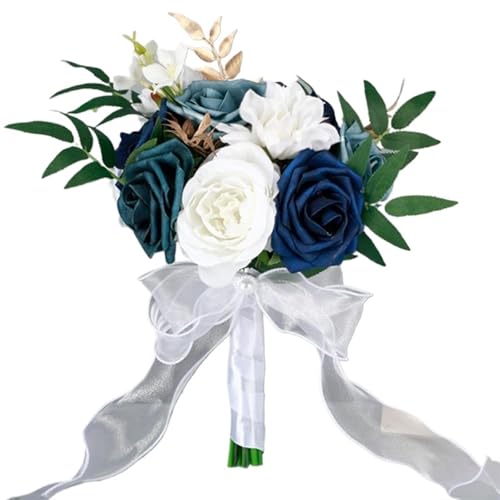 YDYAENIO 1PC Hochzeit Romantischer Blumenstrauß Handgemachter Brautstrauß Brautstrauß Werfender Blumenstrauß for Hochzeit Valentinstag Party Kirche für Haus Hochzeit(Blue) von YDYAENIO