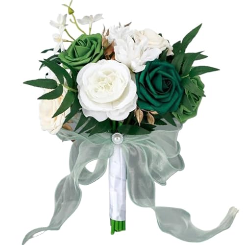 YDYAENIO 1PC Hochzeit Romantischer Blumenstrauß Handgemachter Brautstrauß Brautstrauß Werfender Blumenstrauß for Hochzeit Valentinstag Party Kirche für Haus Hochzeit(Green) von YDYAENIO