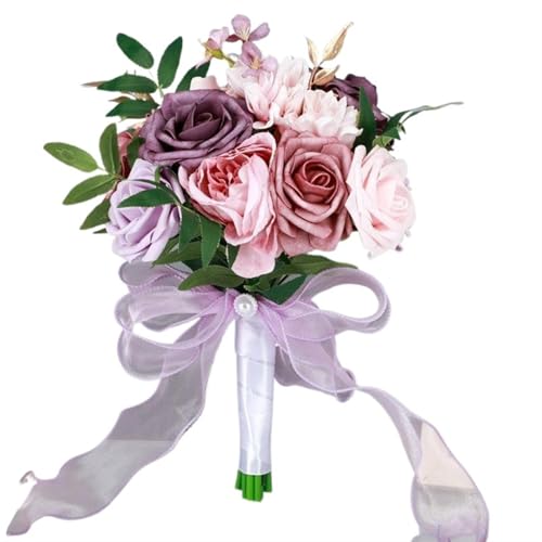 YDYAENIO 1PC Hochzeit Romantischer Blumenstrauß Handgemachter Brautstrauß Brautstrauß Werfender Blumenstrauß for Hochzeit Valentinstag Party Kirche für Haus Hochzeit(Pink Purple) von YDYAENIO