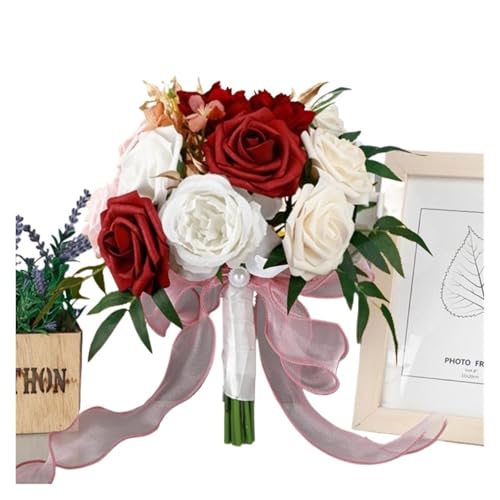 YDYAENIO 1PC Hochzeit Romantischer Blumenstrauß Handgemachter Brautstrauß Brautstrauß Werfender Blumenstrauß for Hochzeit Valentinstag Party Kirche für Haus Hochzeit(Red1) von YDYAENIO