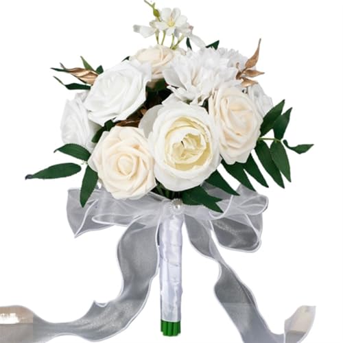 YDYAENIO 1PC Hochzeit Romantischer Blumenstrauß Handgemachter Brautstrauß Brautstrauß Werfender Blumenstrauß for Hochzeit Valentinstag Party Kirche für Haus Hochzeit(White) von YDYAENIO