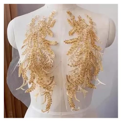 YDYAENIO 1Pcs Colorful Sequins Beads Lace Evening Dress Chest Applique Decoration Dance Clothing Headwear Accessories 35X10cm für Hochzeitskleid Kostüme(Gold) von YDYAENIO