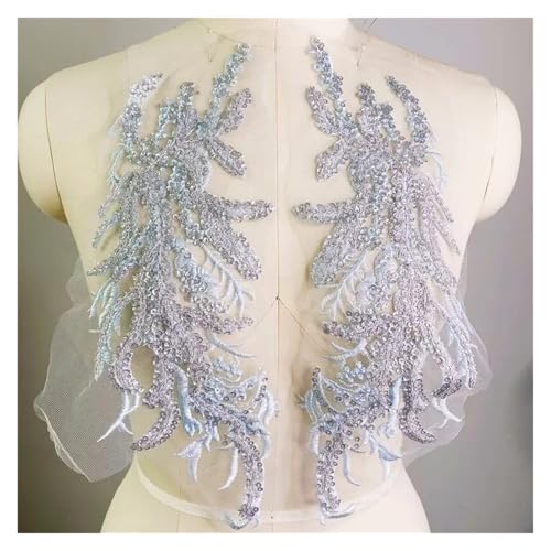 YDYAENIO 1Pcs Colorful Sequins Beads Lace Evening Dress Chest Applique Decoration Dance Clothing Headwear Accessories 35X10cm für Hochzeitskleid Kostüme(Light Grey) von YDYAENIO