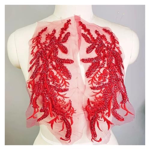 YDYAENIO 1Pcs Colorful Sequins Beads Lace Evening Dress Chest Applique Decoration Dance Clothing Headwear Accessories 35X10cm für Hochzeitskleid Kostüme(Red) von YDYAENIO