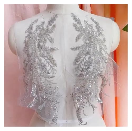 YDYAENIO 1Pcs Colorful Sequins Beads Lace Evening Dress Chest Applique Decoration Dance Clothing Headwear Accessories 35X10cm für Hochzeitskleid Kostüme(Silver) von YDYAENIO