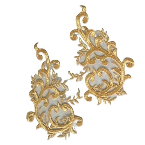 YDYAENIO 2 Pair Golden Lace Flower Applique Patch Sewing Trims for Dance Dress Repair für Hochzeitskleid Kostüme(A) von YDYAENIO